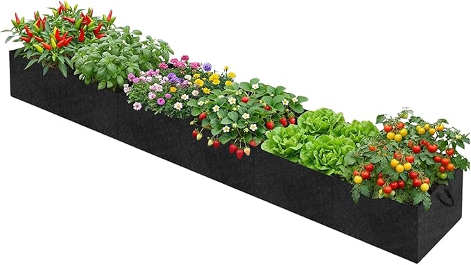 12x2x1ft Fabric Raised Garden Bed, 6 Grids Breathable Outdoor Planter Box Garden Growing Bags with Handle, Garden Grow Planter Bags Plant Bed for Growing Herbs Flowers and Vegetables