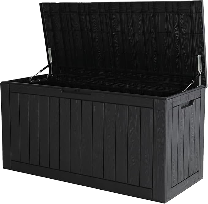 Oudoor Storage Deck Boxes Waterproof, Waterproof and UV Resistant Outdoor Storage Box Lockable Lid for Delivery Box, Indoor, Garden Tools, Pool Supplies, Patio (Black, 110 Gallon)