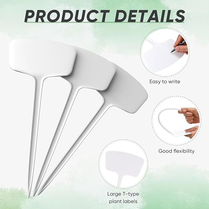 Weysat 100 Pcs 14.2 Inch Plastic Labels Plant Tags T Type Plant Markers with Pen for Outdoor Indoor Garden Pot Herbs Flowers Vegetable