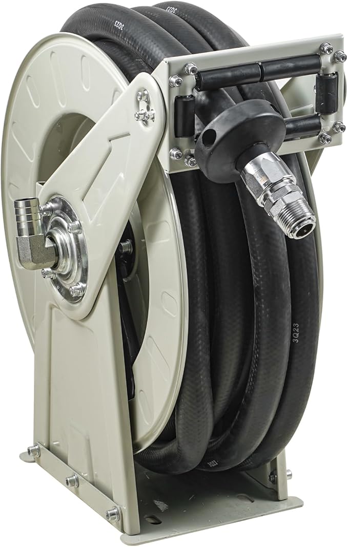 VEVOR Fuel Hose Reel, 1" x 33', Extra Long Retractable Diesel Hose Reel, Heavy-Duty Carbon Steel Construction with Automatic Fuel Nozzle, NBR Rubber Hose for Aircraft Ship Vehicle Tank Truck, 300 PSI