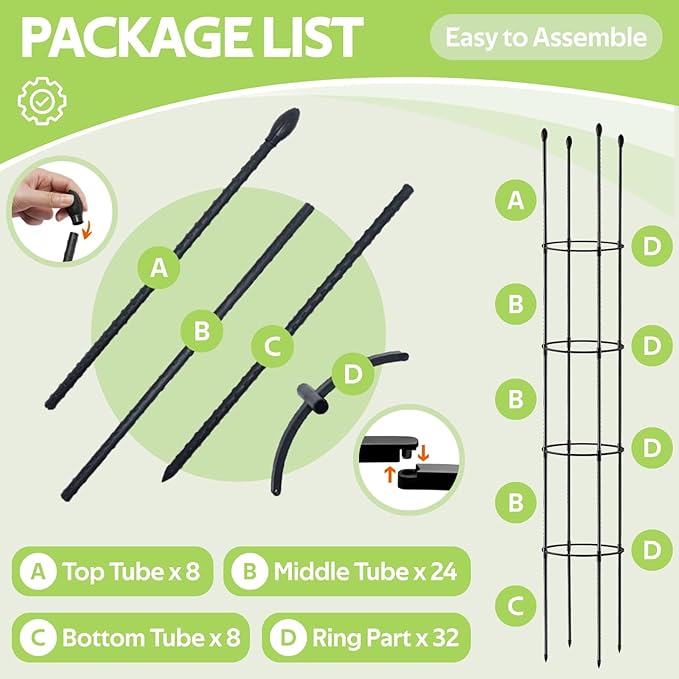 2 Pack Tomato Cages for Garden - Heavy Duty Tomato Trellis for Climbing Plants Outdoor & Indoor - 63 Inch Adjustable Tall Plant Cage & Support Garden Stakes for Pots Vegetables Flowers Fruits Vines