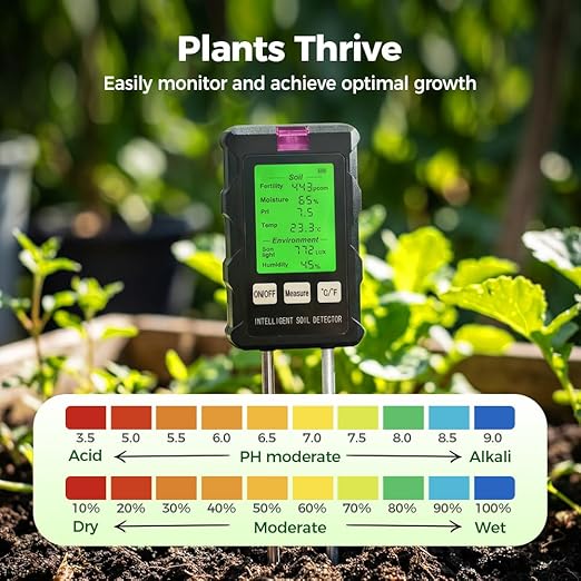 6-in-1 Soil Moisture Meter,Plant Water Monitor,Soil Test Kit -Soil Moisture/Light/Fertility/PH Tester,Professional Soil Tester for Home, Garden, Lawn, Farm, Indoor and Outdoor Use (2PC)