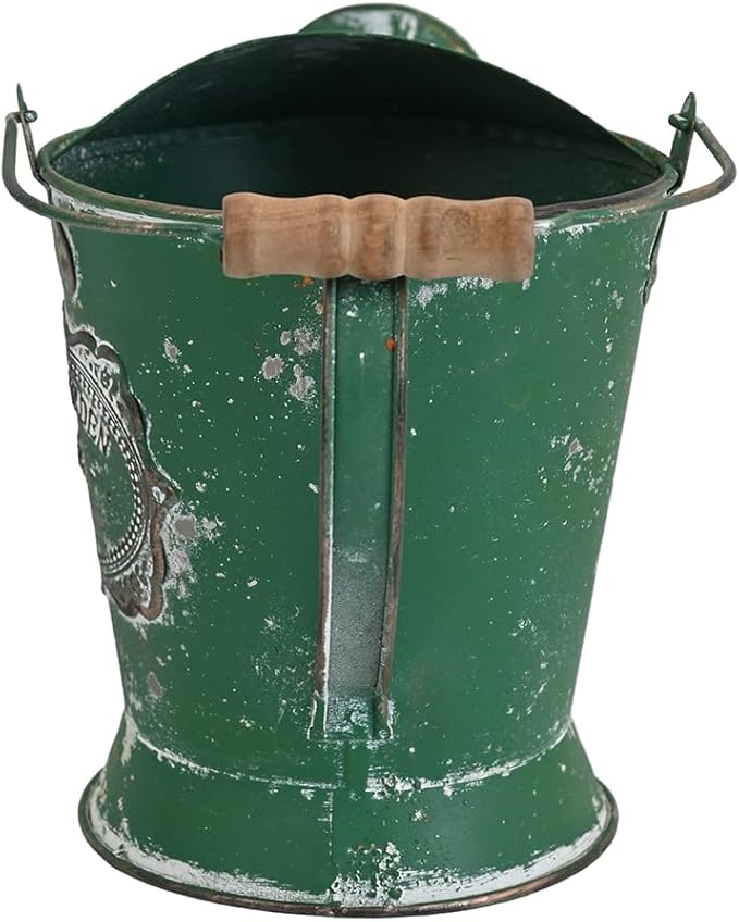 Vintage Metal Watering Can with Wooden Handle, Watering Can for Indoor/Outdoor Plants, Shabby Chic Decor for Home Balcony Courtyard Garden Green