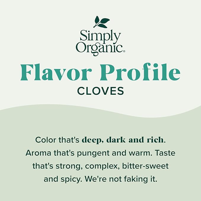 Simply Organic Ground Cloves 2.82 Ounce Jar, Pure Organic Ground Cloves, Kosher, Pungent Warm Aroma, Bittersweet & Spicy