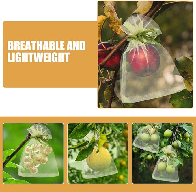 SUPVOX Fruit Protection Bags Mesh Netting with Drawstring 50 Pcs Reusable Organza Garden Bags for Oranges Mangoes Outdoor Fruit Tree Protection