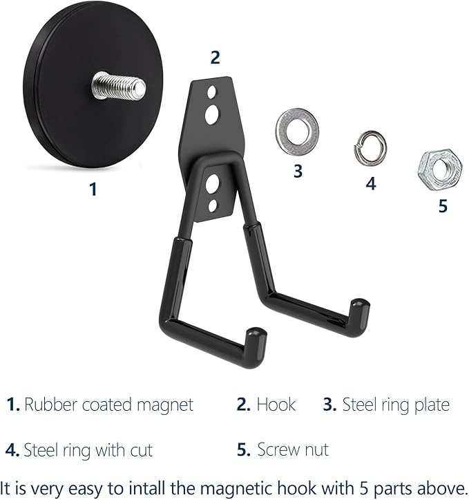 Heavy Duty Magnetic Hooks with 2.60" D Round Base- 2Pack, Strong Middle Magnet Hook, Magnetic Storage Hooks for Power Drill,Garden Tools,Hose,Pegboard,Garage,Workshop