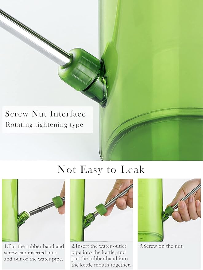 Plastic Watering Can, Plant Watering Can with Stainless Steel Long Spout, 1L/34oz Clear Measurement Markings Long Spout Watering Can for Indoor Plants, House Plants and Flowers Easy Fill-Green