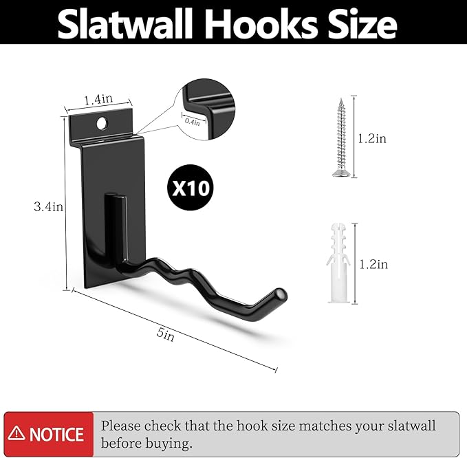 3-H Wave Slatwall Hooks,Heavy Duty Wave Shape Holds 3 Items,Natural Separation & Easy Access,Extra Large Thick Backplate(3.35×1.38 x 0.08 Steel),Compatible with Standard/Proslat/Crownwall Slatwall