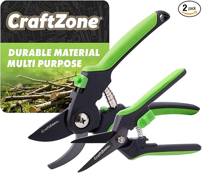 Garden Pruning Shears 2 Pack 8" Bypass Plant Shears & 6.25" Advanced Garden Scissors Garden Hand Tools for Trimming Flowers Cutting Plants Gathering Fruit