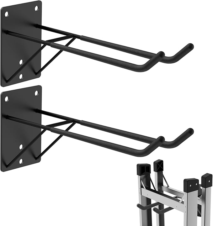 14'' Large Garage Hooks with 3 Support Rods, Heavy Duty Steel Garage Storage Wall Hooks for Garden Tool Organizer, Shed Organizer, Ladder Hooks, Car Tires, Chairs 2 Pack