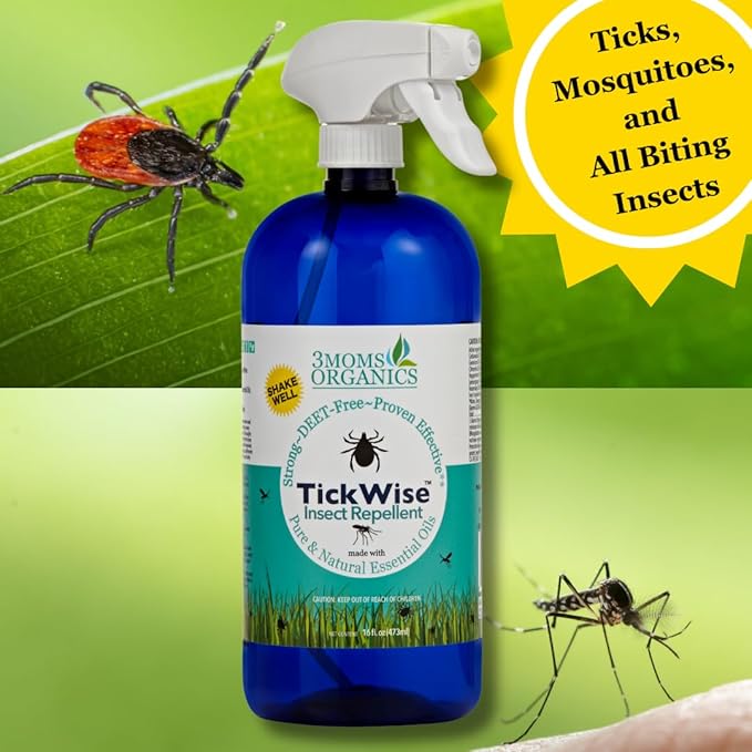 3 Moms Organics TickWise Insect Repellent, 32oz Extra Strength - DEET- Free, Tick and Insect Repellent, Plant Based Essential Oils, All Natural Ingredients, Safe for Kids, Adults, Dogs and Horses