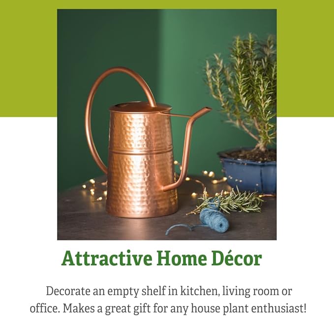 Gardener’s Supply Company Copper Plated Indoor Watering Can | 3 Quart Water Capacity, Decorative Copper-Plated Steel with Easy Pour Curved Spout for Houseplants, Succulents, Seeds, and Herbs