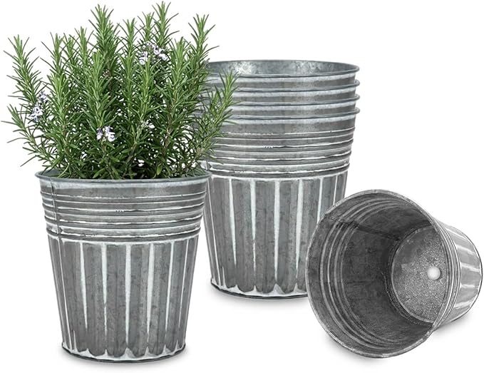 vensovo 6 Inch Silver Metal Rustic Flower Pots - 6Pcs Galvanized Planters with Drainage Hole and Rubber Plug, Rustproof Metal Bucket Plant Pots Farmhouse Vintage Style for Decor