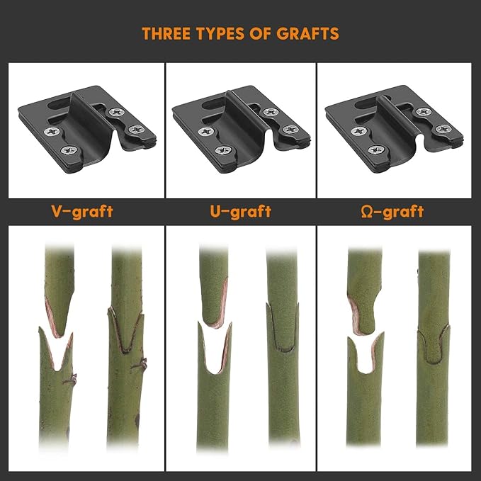 FUJIWARA Garden Grafting Tool, Multifunctional Pruning Kit, U-Graft/V-Graft/Ω-Graft Seedling for Fruit Tree Branch Grafting Set, Including Graft Tapes, Replacement Blades, Fixing Clip, Yellow