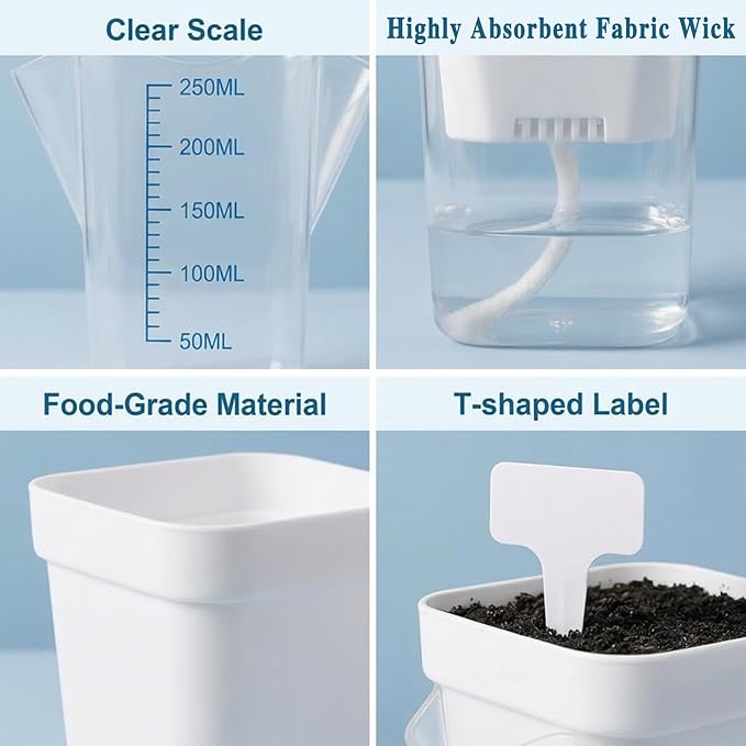 10 Pack 2.5" Self Watering Pots for Indoor Plants with Anti-Tip Tray & Reservoir Refill Bottle, Seed Starter Kit for Seedlings, Cuttings, Succulents, Herbs, 10 Plant Labels