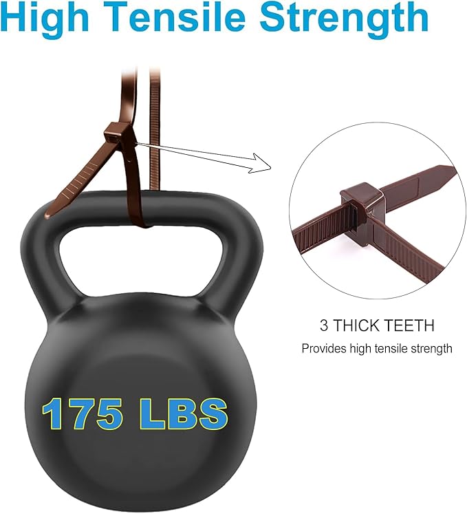 Cable Ties 18 Inch, Brown Zip Ties 40 Pieces, Thick 0.35 inch 175 Pounds Strength, Heavy Duty Outdoor Plastic Ties for Indoor Plants, Garden, Home