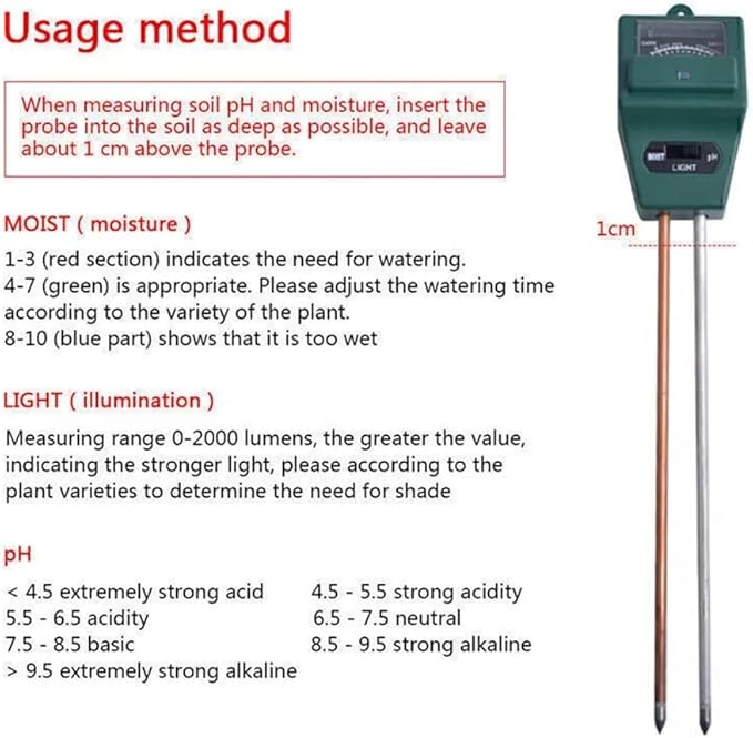 3 in 1 Soil Moisture Meter PH Tester Light Water Monitor Plant Garden Hygromete