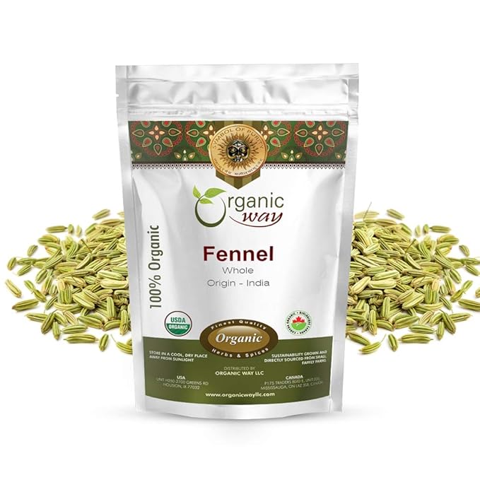 Organic Way Fennel Seed Whole (Foeniculum vulgare) - Improve Digestion | Organic & Kosher Certified | Raw, Vegan, Non GMO & Gluten Free | USDA Certified | Origin - India (1LBS / 16Oz)