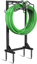 Garden Hose Holder Stand, Freestanding Heavy Duty Metal Organizer with Tool Hooks, Holds up to 150FT Hose, Easy Assembly, No Drilling, for Yard, Lawn, Garden, Patio & Backyard (Black-European)