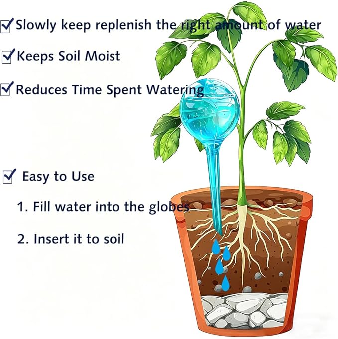 Plant Self Watering Globe, Small 6pcs Plant Watering Stakes Automatic Plant Watering Bulb System Spikes, Flower Automatic Watering Device, Garden Self Waterer for Indoor Outdoor Plant