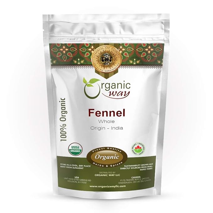 Organic Way Fennel Seed Whole (Foeniculum vulgare) - Improve Digestion | Organic & Kosher Certified | Raw, Vegan, Non GMO & Gluten Free | USDA Certified | Origin - India (1LBS / 16Oz)