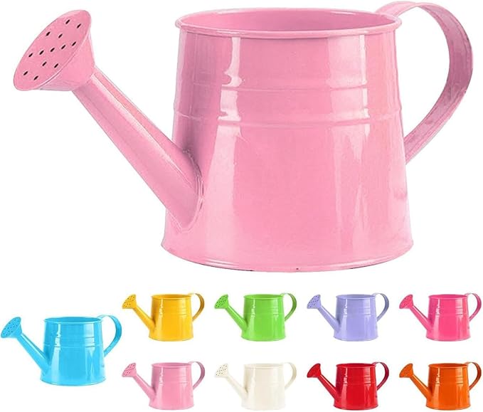 Metal Watering Can - 1L Vintage Sprinkling Can Plant Watering Can for Outdoor Indoor Plants, Tinplate Watering Kettle Gardening Tool, Galvanized Steel Watering Cans for Flowers (Pink)