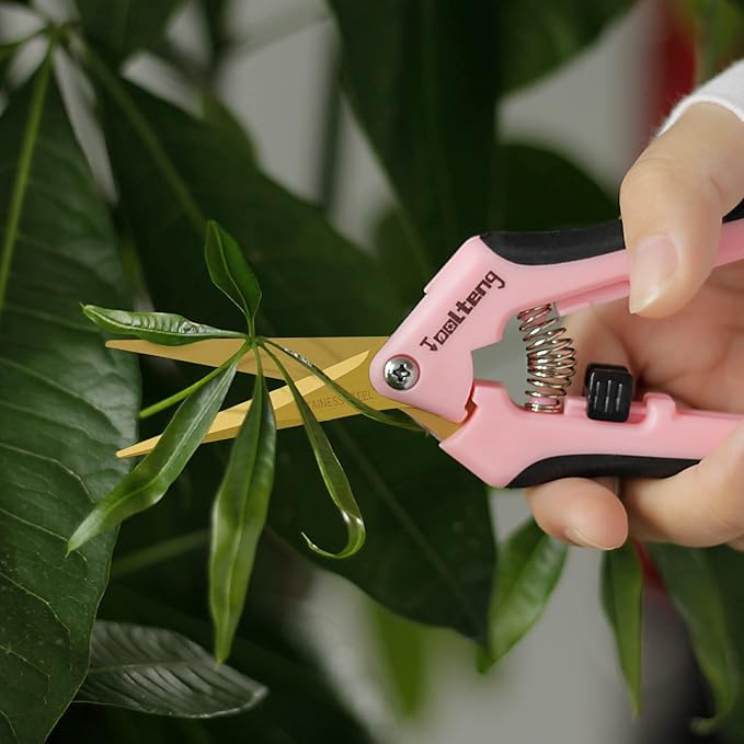 3 Packs Pruning Shears with Curved Blades, Garden Trimming Scissors, Gardening Hand Pruning Snips Titanium Coated Precision Bonsai Pruning Shears, Efficient Flower Cutters (Pink)