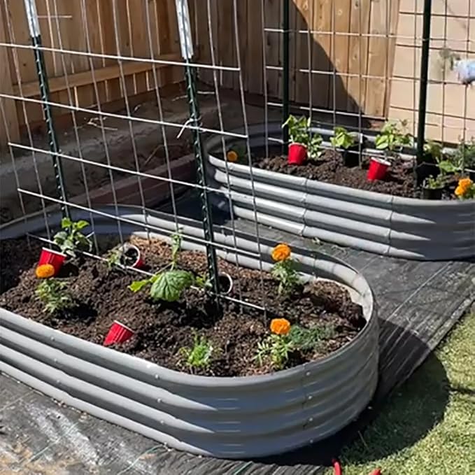 6 Pack 8x4x1FT Galvanized Raised Garden Bed Kit Oval Metal Ground Planter Box Outdoor Bottomless Planter Raised Beds for Vegetables Flowers Herbs Fruits, Gray