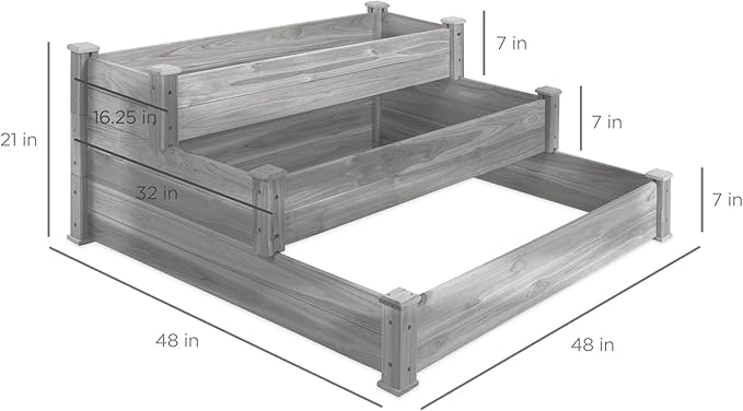 Best Choice Products 3-Tier Fir Wood Raised Garden Bed Planter Kit for Plants, Herbs, Vegetables, Outdoor Gardening w/Stackable & Flat Arrangement, Easy Assembly - Gray