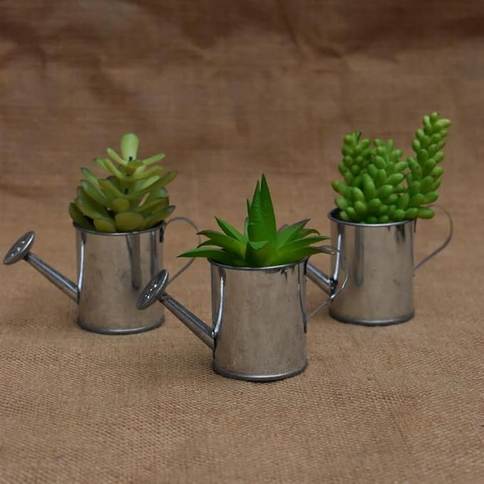 Mini Handmade Decorative Watering Can, Set of 6, Height 2.36 inch, Cute Metal Jug for Hand Crafts,Garden Theme Parties,Home Decor and Accessories of Refrigerator Magnets (Silver, Height 2.36 inch)