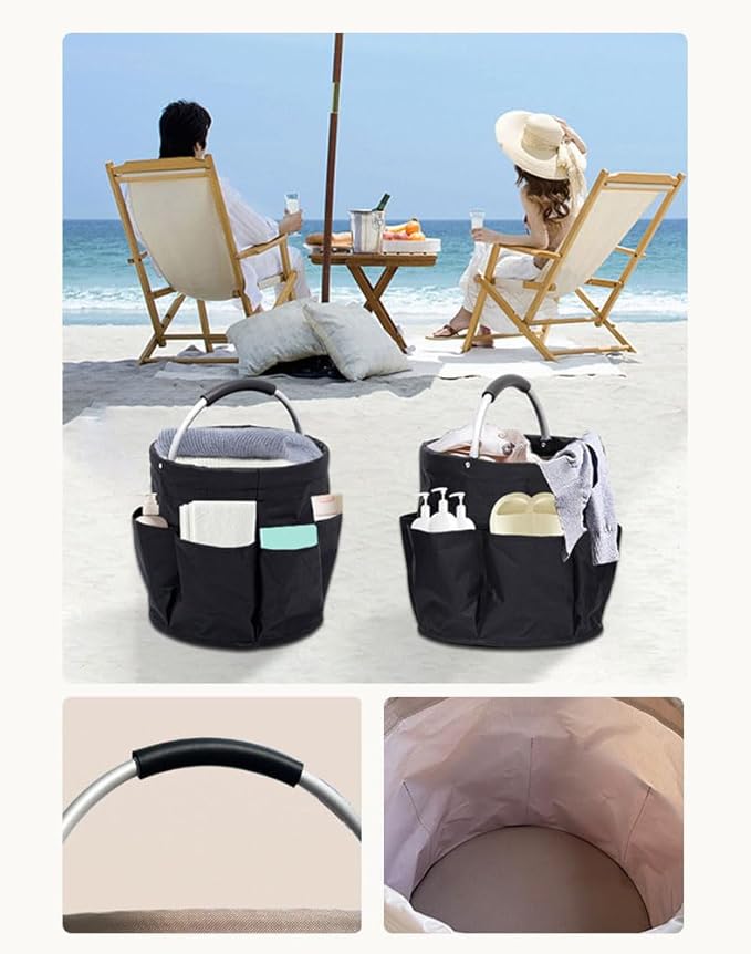 Gardening Tote Bag,Foldable Garden Tool Storage Bag Tool Organizer with 6 Exterior Pockets Wear-resistant & Reusable for Camping Picnicing Gardening Yard Lawn Work (Black)