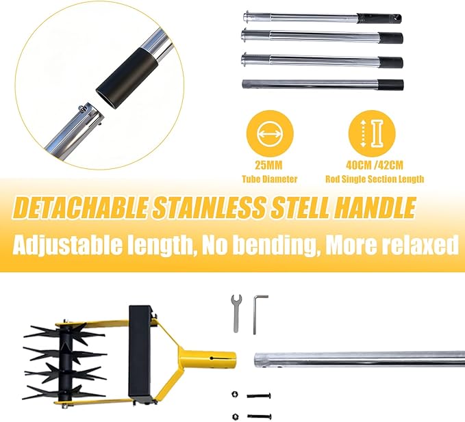 2-in-1 Garden Rotary Cultivator Tool Adjustable Handle Lawn Tools Hand Rotary Tiller for Loosening Soil and Lawn Care, Reseeding Grass, Weeder, Soil Mixing, Manual Yard Tiller