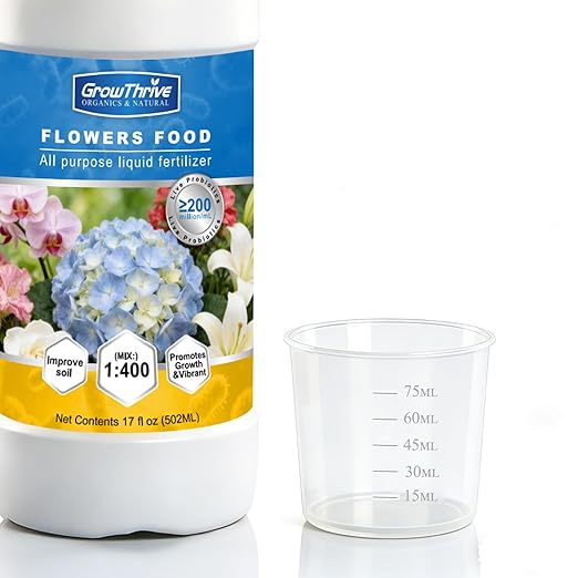 Organic Microbial Flower Fertilizer Liquid, 17oz (502ml) – All-Natural Probiotic Plant Nutrient for Orchids, Bird of Paradise & All Flowering Plants, Easy Dilution with 75ml Measuring Cup