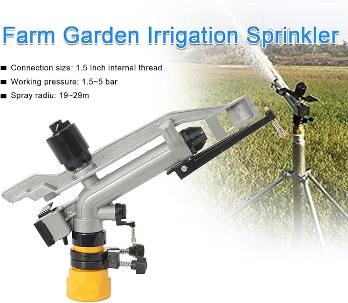 1.5" Agriculture Farm Irrigation Sprinkler Lawn Sprinkler Irrigation Spray Gun Large-Area Watering Spray 360° Rotary Farm Lawn Garden Irrigation Female Thread Aluminum Alloy with Nozzle Set