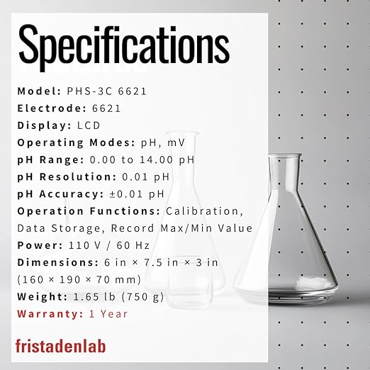 Fristaden Lab Benchtop pH Meter | USA Company | 6621 Electrode for Semi-Soft Foods and Fruits | High-Accuracy (0.01 pH) | Calibration Solutions Included