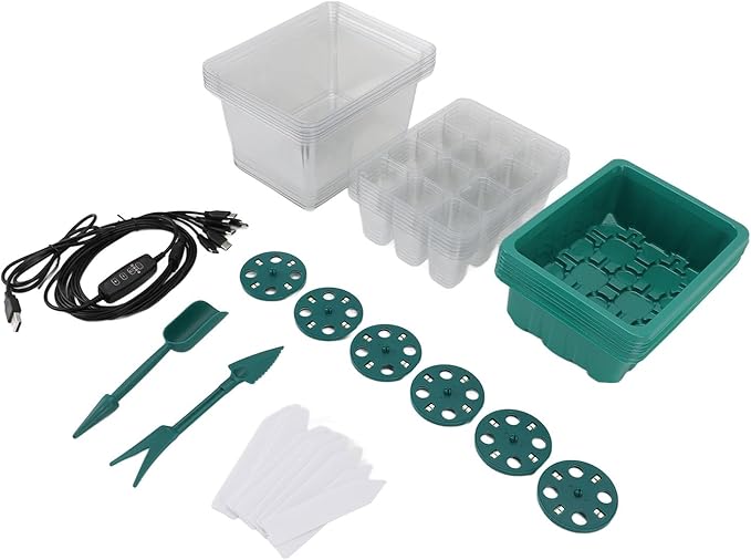 Plant Starter Kit with Reusable Transparent Tray & Adjustable Ventilation, Full LED Grow Light with 5 Brightness Levels - Ideal for Indoor Gardening & Seed Germination