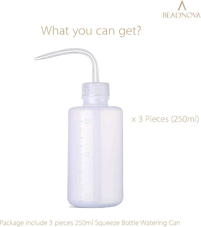 BEADNOVA Squeeze Bottle Plant Watering Bottle 250ml 8oz Small Wash Squeeze Plastic Small Watering Can for Indoor Plants Succulent Can (3pcs)