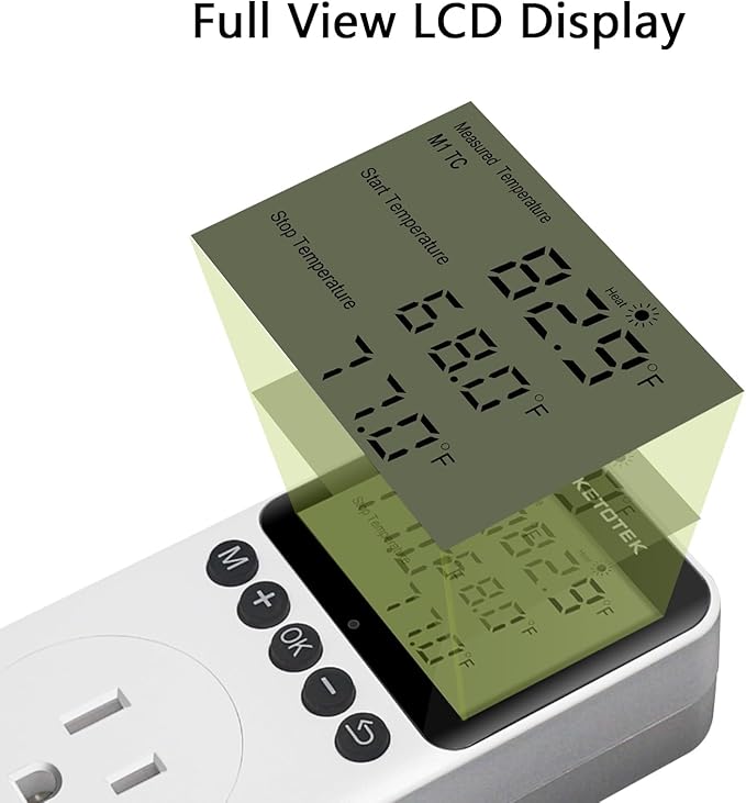 KETOTEK KT3200PRO Digital Temperature Controller Outlet Day Night Thermostat Plug Socket Heating Cooling Temp Controller with Sensor Timer Regulator for Reptile Greenhouse Brewing Refrigerator