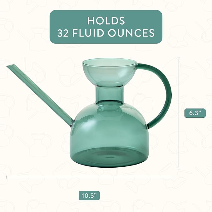 Modern Sprout Plant Watering Can - Handcrafted from Borosilicate Glass - Long Spout Vessel for Indoor Plants - 32 Oz Capacity - Multipurpose Watering Can and Flower Vase - Gift for Mother's Day (Teal)