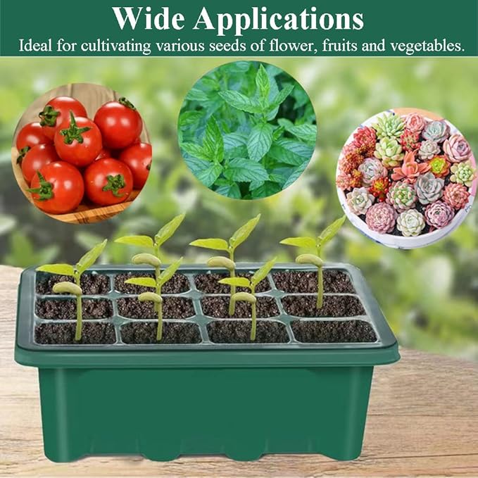 Seed Starter Tray Kit, 3-Pack Plant Growing Trays with Humidity Dome and Base, Labels and Hand Tool Kit for Seed Starting, Germination and Seedling Propagation (12 Cells per Tray)