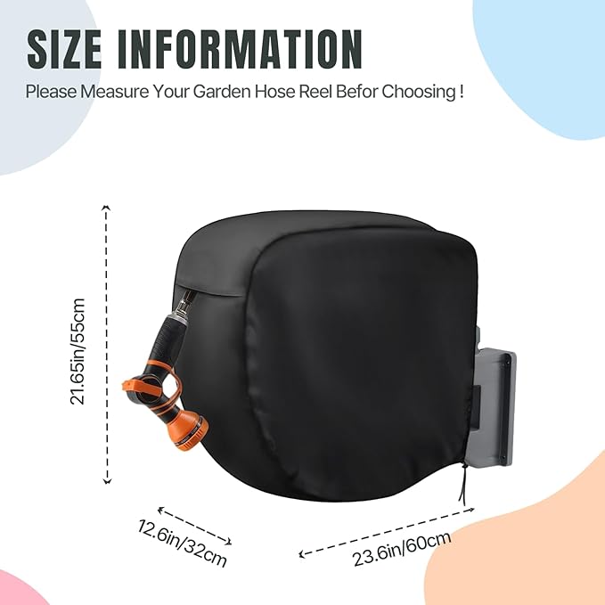 Hose Reel Cover,500D Waterproof Covers for Retractable Garden Hoses Reels,Heavy Duty Shield for Water Hose-Reel(23.6"Lx12.6"Wx21.65"H,Black)