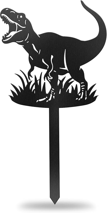 CUTHOLLOW Metal Plant Marker Stake Dinosaur for Outdoor Indoor, Waterproof 11.8 inch Cute Garden Plant Labels Sign Tag for Herb, Farmhouse Greenhouse Decor - Funny Gardening Gifts