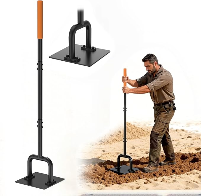 48" Newly Upgraded 10"x10" Steel Tamper Tool, Heavy-Duty Reinforced Gardening Hand Tools with 10 Inch Rubber Grip for Earth Soil Asphalt, Gravel and Dirt Compaction Levelling Paver Tool Compactor