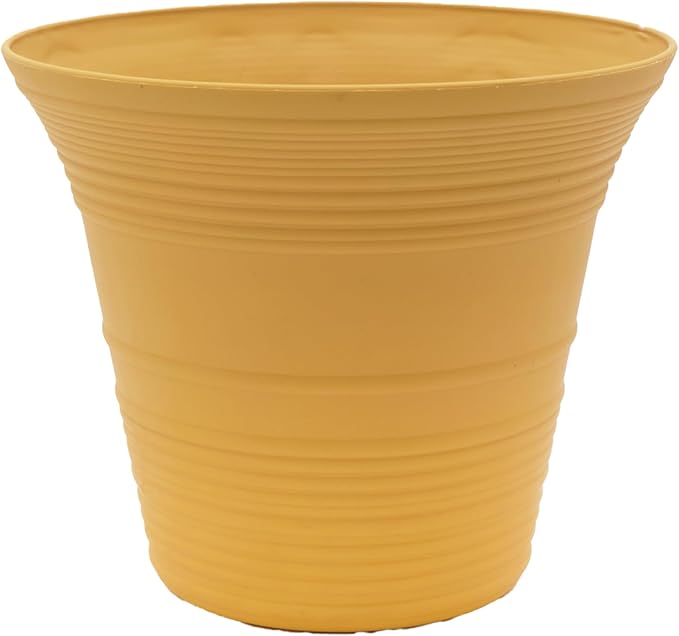 The HC Companies Sedona Round Self-Watering Pot - Lightweight Self Care Planter - Plastic Planter for Herbs & More - Durable Plant Pots for Indoor Plants & Outdoor Plants (14" Honey, Pack of 1)