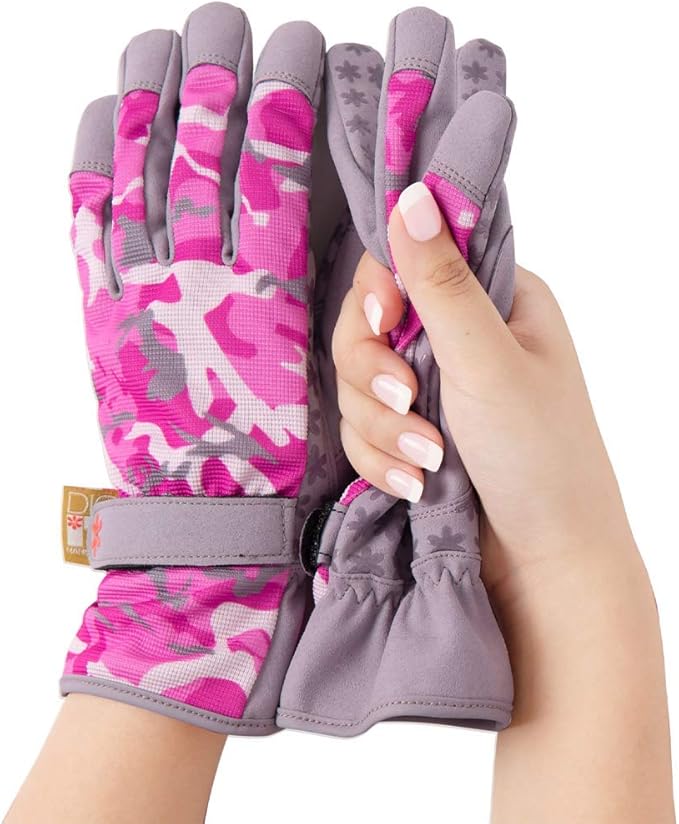 Dig It Handwear - Women's Nail and Fingertip Protector Gardening Gloves - Large - Pink Camo