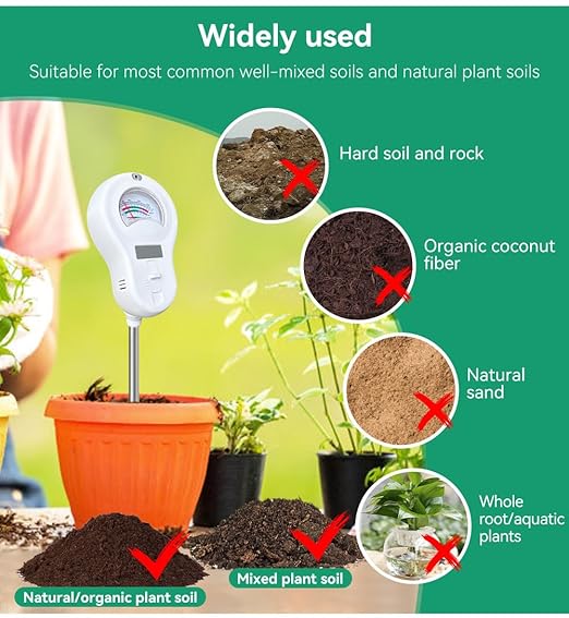 6in1 Multi-Function Soil Moisture Meters Tester Temperature/PH/Humidity/Moisture/Sunlight/Fertility Meter Soil Testing Analyzer Kit for Plants Farms Gardens Lawns Indoor Outdoor Plant Care