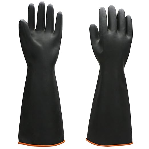 Black Latex Gloves, 3 Pairs 18” Heavy Duty Laboratory Chemical Gloves for Long-lasting Chemical Protection Strong Acid Alkali Resist, Cleaning Dishwashing Long Work Gloves, Extra Large