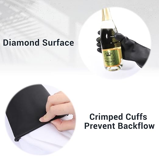 Thick Chemical Resistant Gloves, 3 Pairs 18" Long Anti Slip Diamond Grip Black Waterproof Alkali/Acid/Oil Resistant Reusable Heavy Duty Rubber Gloves for Cleaning, Dishwashing, Gardening