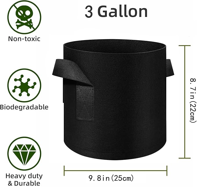 24 Pack 3 Gallon Plant Grow Bags, Thickened Nonwoven Fabric Pots with Handles, Vegetable Planter Bags Containers, Cloth Planters for Garden Vegetable/Flower/Plant/Fruits Outdoor (Black)