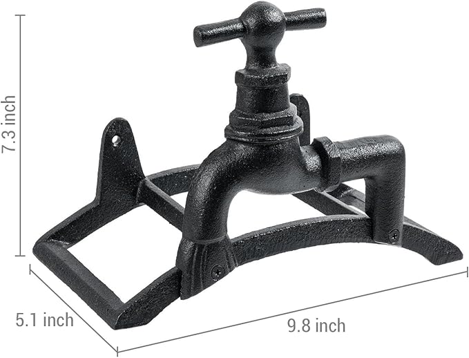 MyGift Brown Heavy Duty Cast Iron Outdoor Garden Hose Hanger Wall Mounted Water Hose Holder Reel with Vintage Scrollwork Design (Spigot Design)
